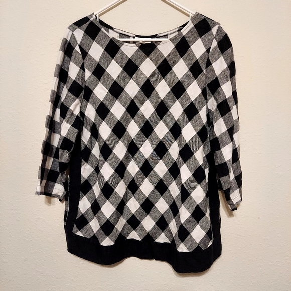 J. Jill Tops - J. Jill Black and White Checkered Linen Top Large Basic Casual